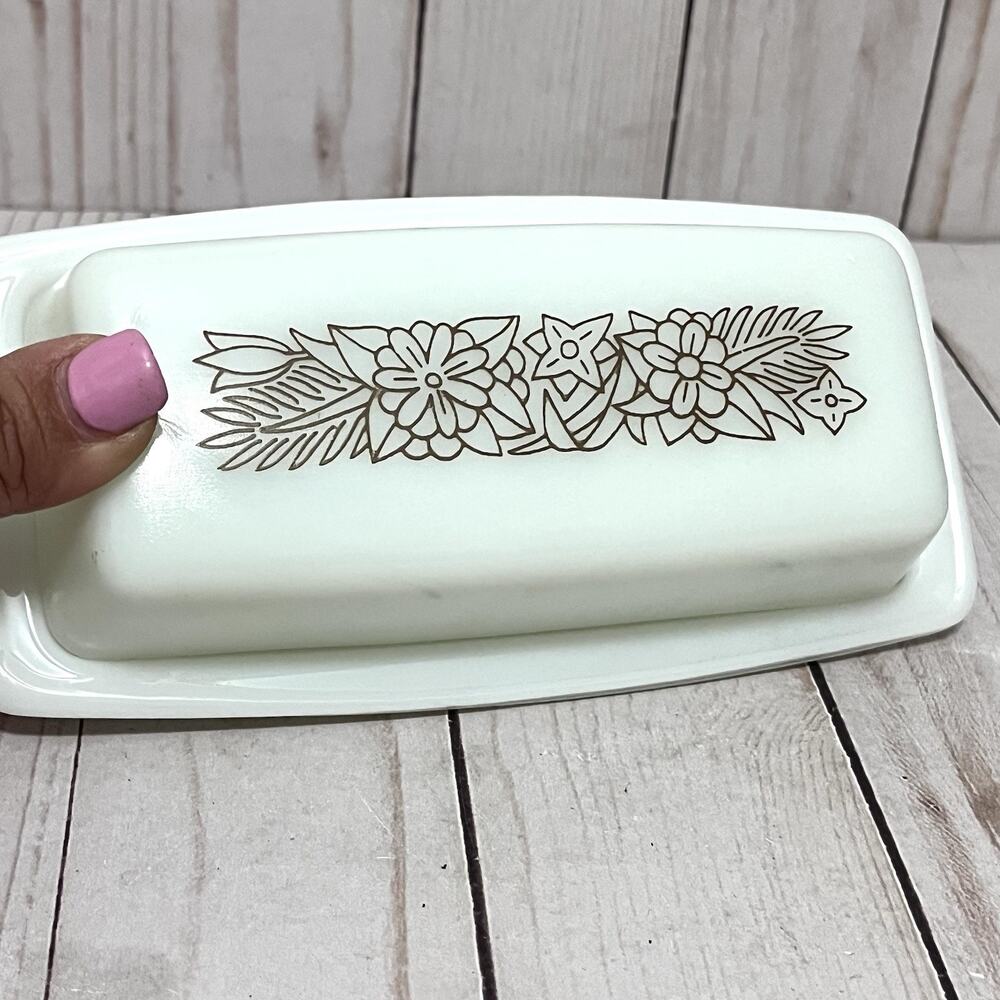 Vintage Pyrex 72-B Woodland 2 Pc Butter Dish Set w/ Lid Milk Glass Rectangle MCM